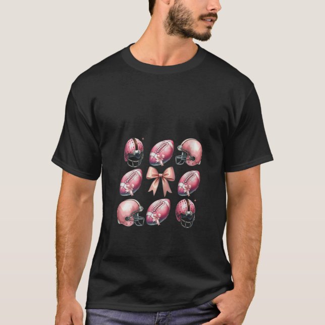 Womens Cute Pink football coquette bow Esthetics W T-Shirt (Front)
