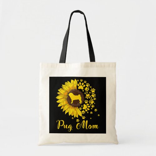 Womens Cute Pug Mom Sunflower Dog Mom Mothers Tote Bag