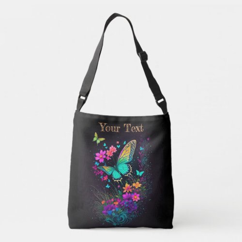 womens cute purple turquoise Butterflies art Crossbody Bag