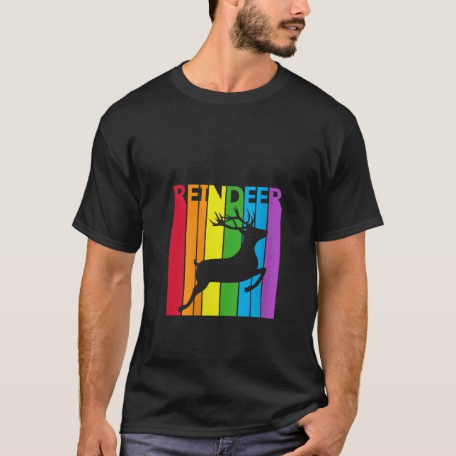 Womens Cute Rainbow Reindeer animal Lover V Neck  T-Shirt (Front)