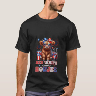 Womens Cute Red White And Boujee Highland Cow 4th T-Shirt