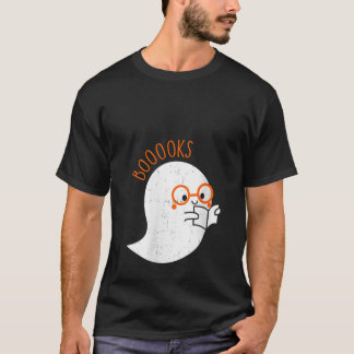 Womens Cute Retro Ghost Book Reading Book Lovers F T-Shirt