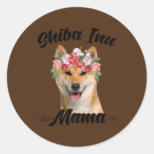 Womens Cute Shiba Inu Mama Flower Graphic Dog Classic Round Sticker