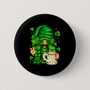 Women's cute st patricks day gnome drinking coffee button
