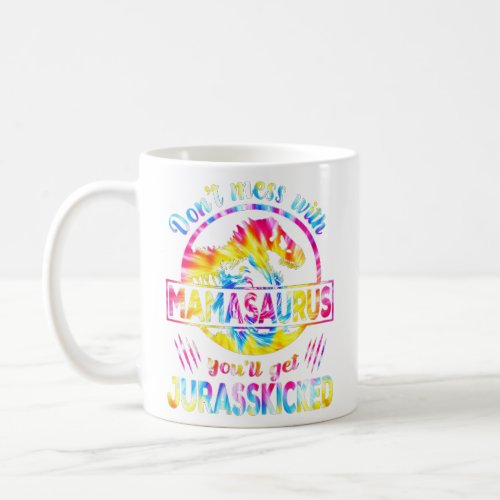 Womens Cute Tie Dye Mamasaurus Dinosaur T Rex Moth Coffee Mug