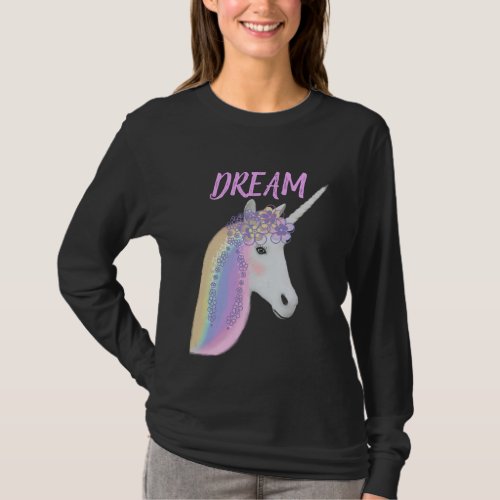 Womens Cute Unicorn Face Long Sleeve T_Shirt