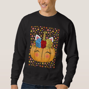 Womens Cute Unicorn Pumpkin Halloween Thanksgiving Sweatshirt
