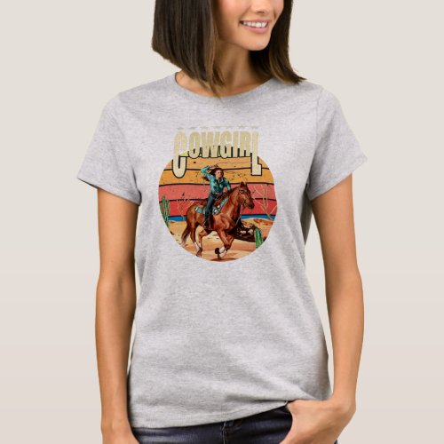Womens Cute western cowgirl with a vintage a girl T_Shirt