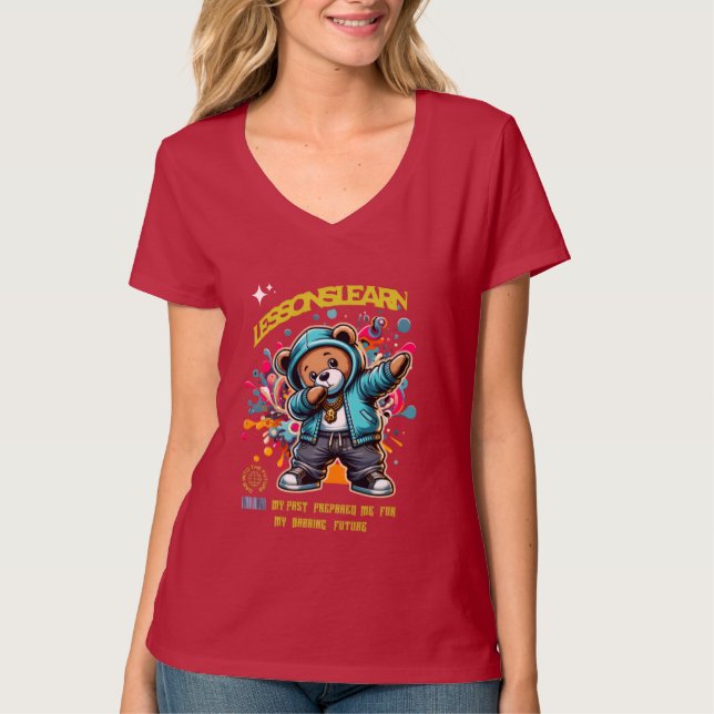WOMEN'S DABBING FUTURE LESSONS LEARN V NECK TEE (Front)