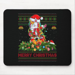 Womens Dabbing Unicorn Ugly Christmas Sweaters Fun Mouse Pad