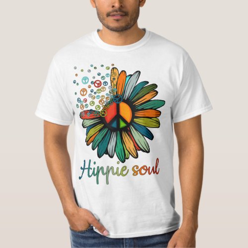 Womens Daisy Peace Sign Hippie Soul  Flower Lovers T_Shirt