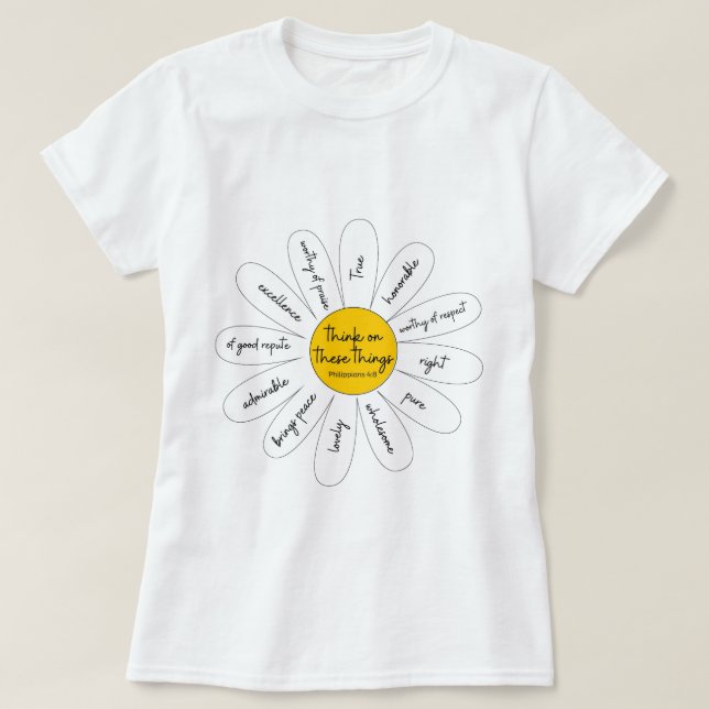 Women's Daisy Philippians 4:8  T-Shirt (Design Front)