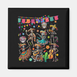 Womens Dancing Group Floral Skeletons Mexican Dia Magnet