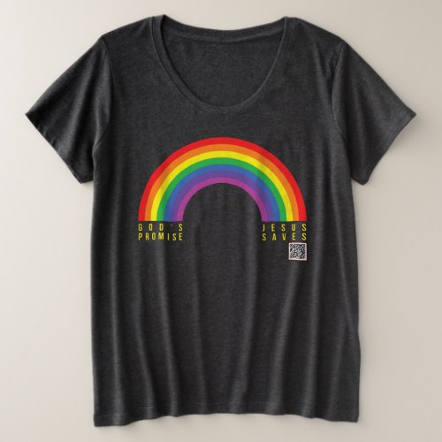 Womens Dark Grey T_Shirt Plus Rainbow Jesus Saves