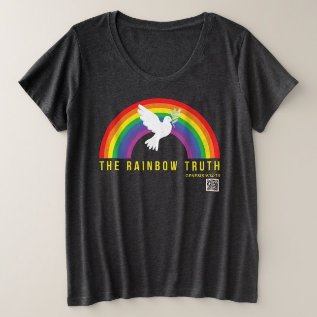 Women's Dark Grey T-Shirt Plus Rainbow with Dove (Design Front)