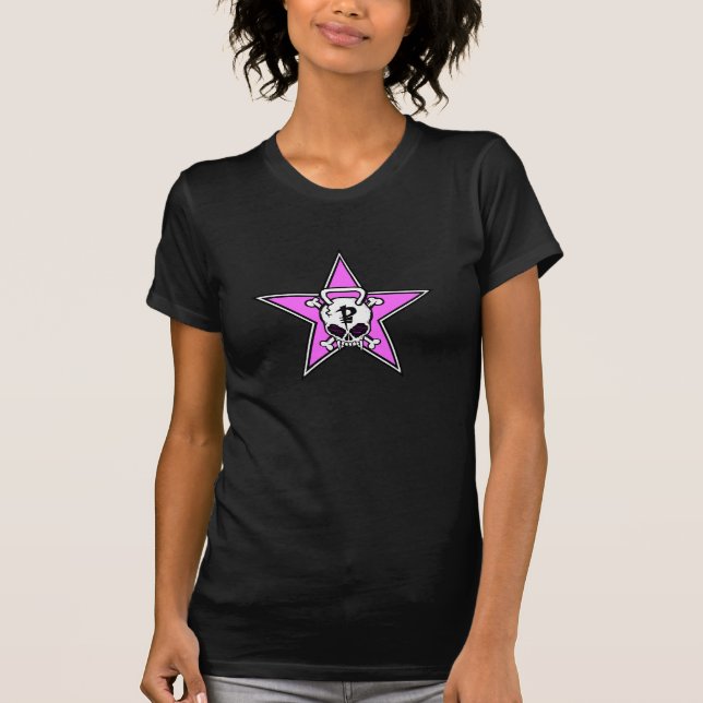 womens dark t-shirt, pink star T-Shirt (Front)