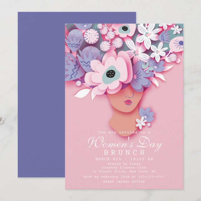 Women's Day Brunch Modern Girly Floral Invitation (Front/Back)