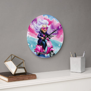 Women's Day Card - Funny Caricature 2 + your text Large Clock