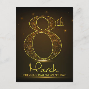 Women's day in black and gold postcard