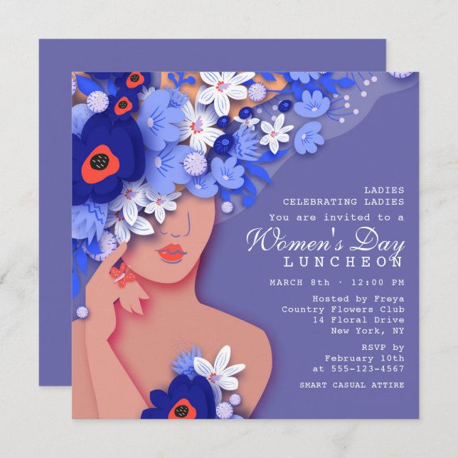 Women's Day Luncheon Modern Girly Floral Invitation (Front/Back)