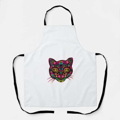 Womens Day of Dead Cats Lovers Sugar Skull Cat Dia Apron