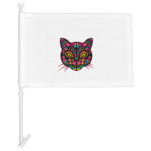Womens Day of Dead Cats Lovers Sugar Skull Cat Dia Car Flag