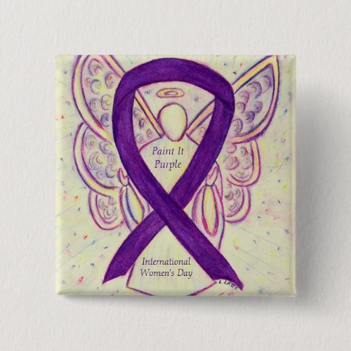 Womens Day Paint It Purple Ribbon Angel Art Pins