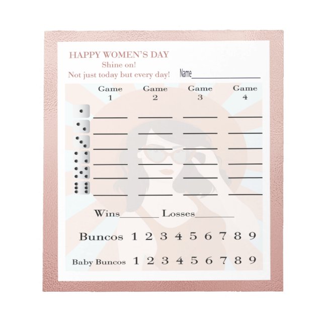 Women's Day Rose Gold Bunco Score Pad (Front)