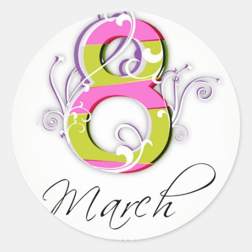 Womens day with flowery number 8 classic round sticker