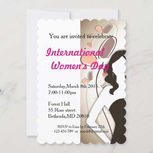 Womens day with lady in black dress invitation