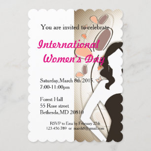 Women's day with lady in black dress invitation