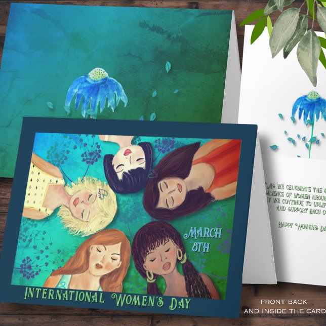 Women's Day  Woman Portraits Aqua blue Card (Women's Day Woman Portraits Aqua blue Card)