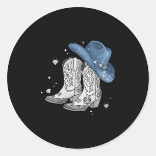 Womens Denim & Diamonds Black Tee Western Cowg Classic Round Sticker