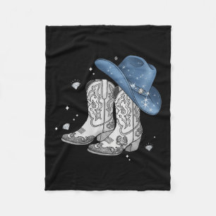 Womens Denim & Diamonds Black Tee Western Cowg Fleece Blanket