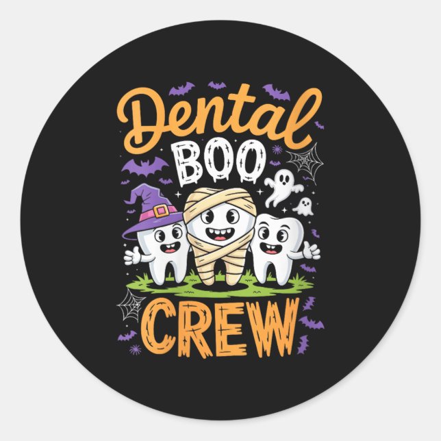 Womens Dental Boo Crew Shirt Funny Men Women Kids  Classic Round Sticker (Front)