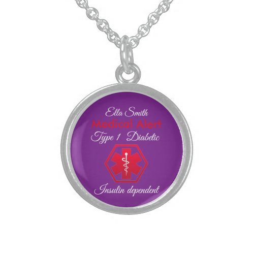 Womens Diabetes  Alert Type 1 or 2 Sterling Silver Necklace