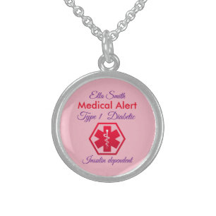 Women's Diabetes Alert Type 1 or 2 Sterling Silver Necklace