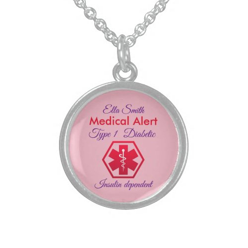 Womens Diabetes  Alert Type 1 or 2 Sterling Silver Necklace