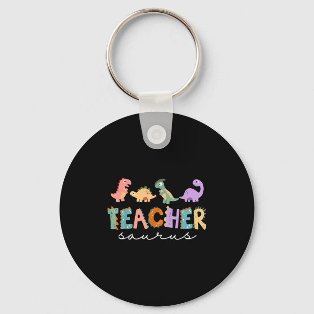 Womens Dinosaur Teacher Teachersaurus Rex Funny Di Keychain (Front)