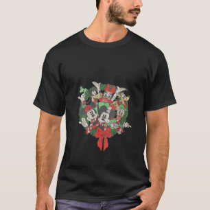 Womens Disney Group Shot Christmas Wreath V Neck T-Shirt