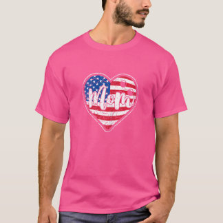 Womens Distressed American Flag Heart Bowling Mom T-Shirt