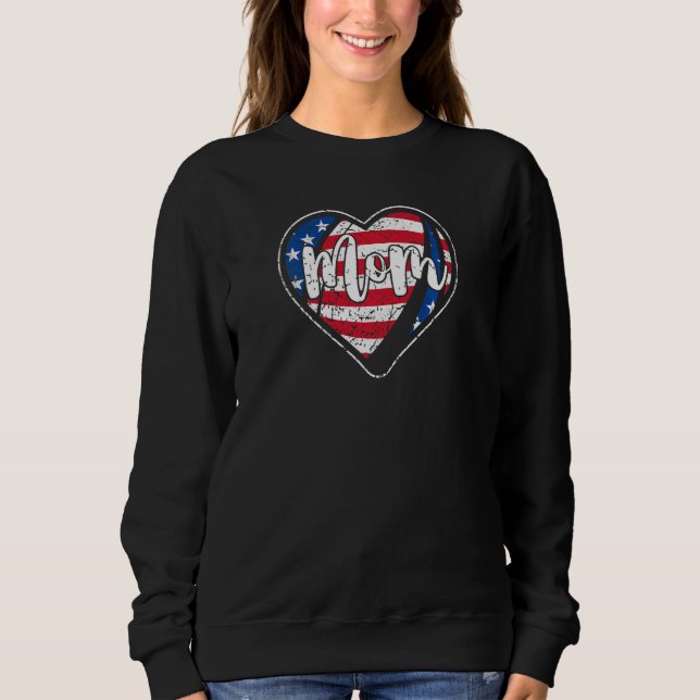 Womens Distressed American Flag Heart Rugby Mom Mo Sweatshirt (Front)