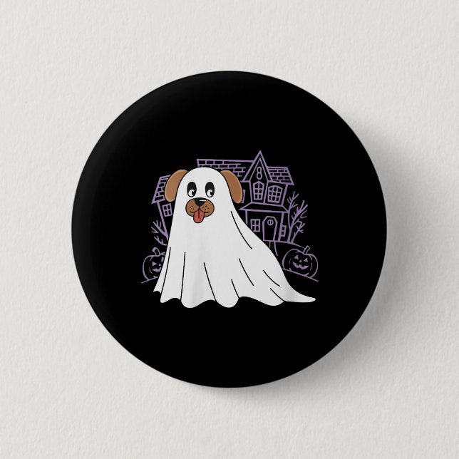 Womens Dog Ghost Cute Dog Dressed As Ghost Funny Button (Front)