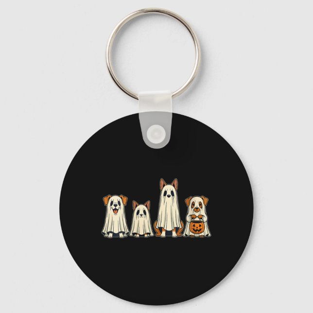 Womens Dog Ghost Halloween V-Neck Keychain (Front)