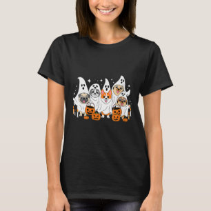 Womens Dog Ghost Halloween V-Neck T-Shirt