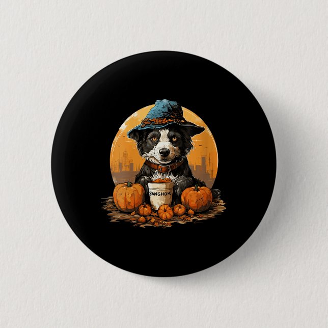 Womens Dog Halloween V-Neck Button (Front)