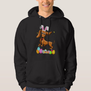 Womens Dog Mom Presents Cute Bunny Dachshund Eggs Hoodie
