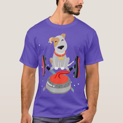 Womens Dog On A Curling Stone  Curling Sport VNeck T_Shirt