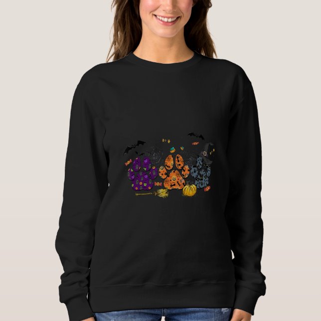 Womens Dog Paw Halloween Hallothanksmas Sweatshirt (Front)