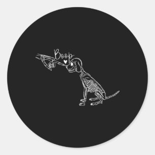 Womens Dog Skeleton Boop V-Neck Classic Round Sticker
